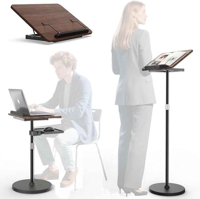 Lectern Podium Stand - Dual-Use Floor and Desktop Book Holder Stand, Height Adjustable Podium Lectern for Church, Weddings,Speech,Classroom-Black by Haweah