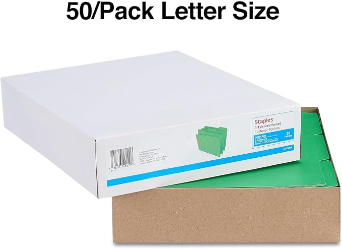 Staples Reinforced Tab Fastener Folder, Letter Size, Green Pressboard, Durable Construction, 50/Box - Image 4