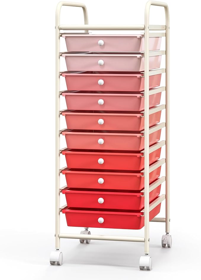 Giantex 10-Drawer Storage Cart w/Universal Wheel, Rolling Cart w/Handle, Home Organizer Storage Unit w/Removable Drawers, Trolley Utility Cart for Kitchen Makeup Living Room Office Play Room by Giantex
