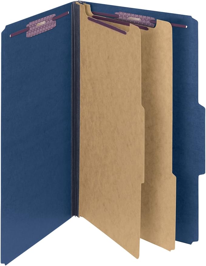Smead PressGuard Classification File Folder with SafeSHIELD Fasteners, 2 Dividers, 2" Expansion, Legal Size, Dark Blue, 10 per Box (19200) by SMEAD
