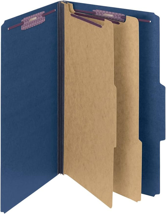Smead PressGuard Classification File Folder with SafeSHIELD Fasteners, 2 Dividers, 2" Expansion, Legal Size, Dark Blue, 10 per Box (19200) by SMEAD