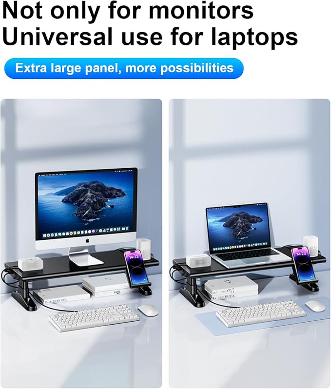 Computer Monitor Stand Riser for Desk with Usb Hub Charging,30W/5Gbps Usb C Docking Station with Power,4.4-5.7''Freely Height Adjustable with Phone Stand,Monitor Stands Riser for PC,Laptop,Printer,TV - Image 8