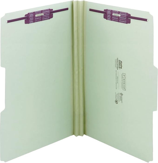 Smead Pressboard File Folder with SafeSHIELD® Fasteners, 2 Fasteners, 1/3-Cut Tab, 2" Expansion, Legal Size, Gray/Green, 25 per Box (19934) by SMEAD