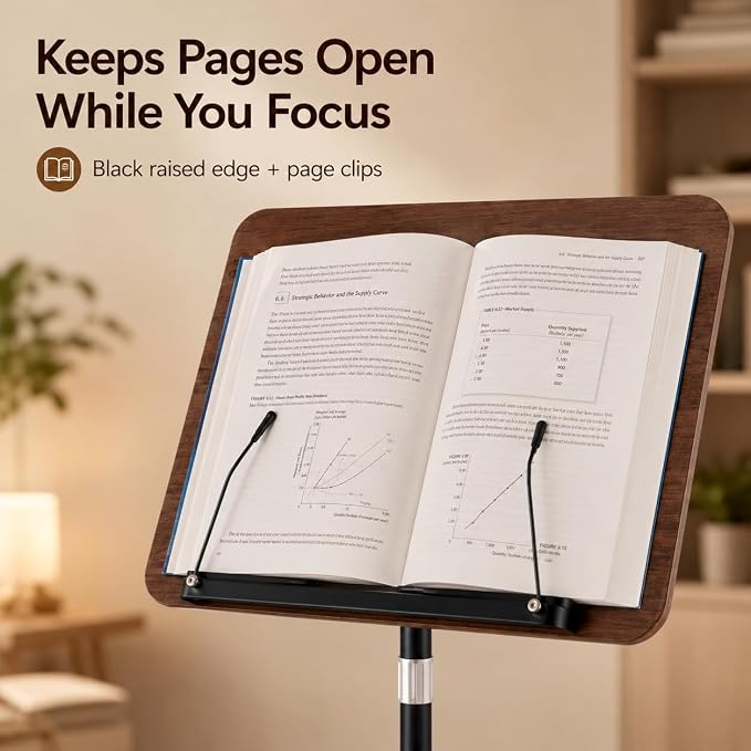 Rolling Book Stand with Wheels, Adjustable Sheet Music & Reading Stand | 16.5 x 11.8 in panel | 19-57 in adjustable height | 360° angle | Lockable wheels | For books, music, tablets - Image 4