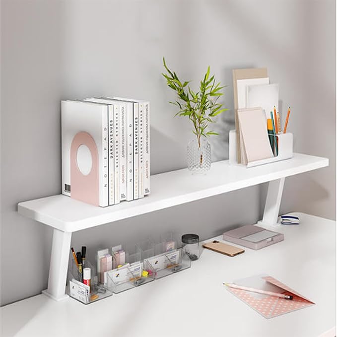 23.6x7.8in Clamp on Desk Shelf, Adjustable Desktop Organizer Extension Bookshelf Above Storage Rack Accessories Space Saving for Home Office Organization, White by Altovexis