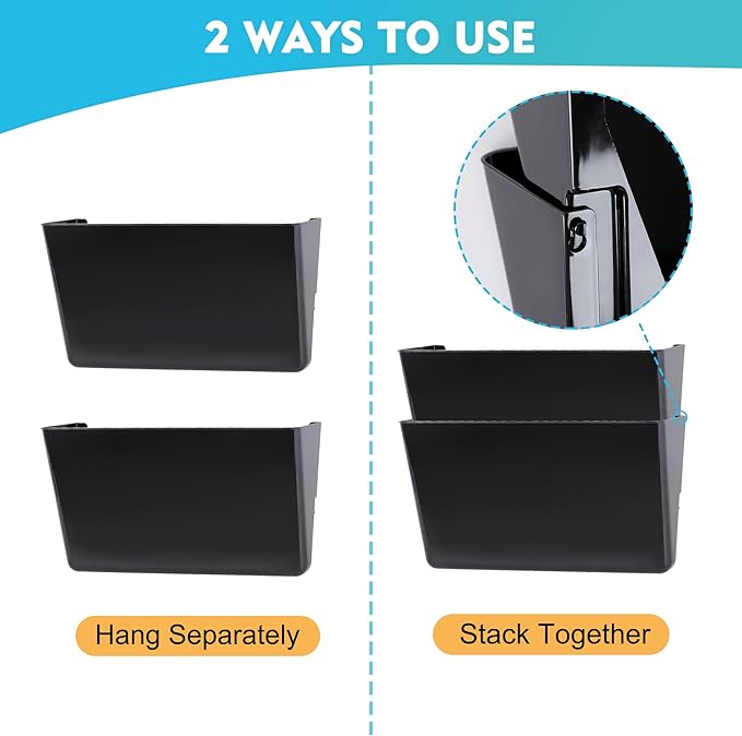 3 Pack Black Plastic Single Pocket Hanging File Organizer, Wall Mount Paper Mails Magazines Holder, Mounted Folder Bins for Office School and Home, 12.99x4.13x7.48 inches - Image 3