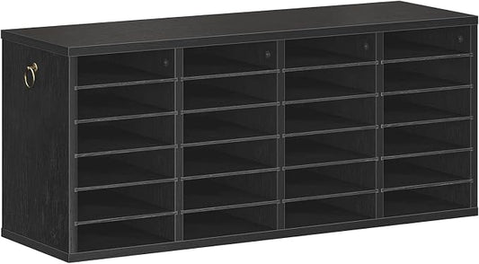 HOOBRO Literature Organizers, 24 Compartments Office Mailbox with Adjustable Shelves, Wood Countertop Literature Sorter for Office, Home, Classroom, Mailrooms Organization Black BK64WF01 by HOOBRO