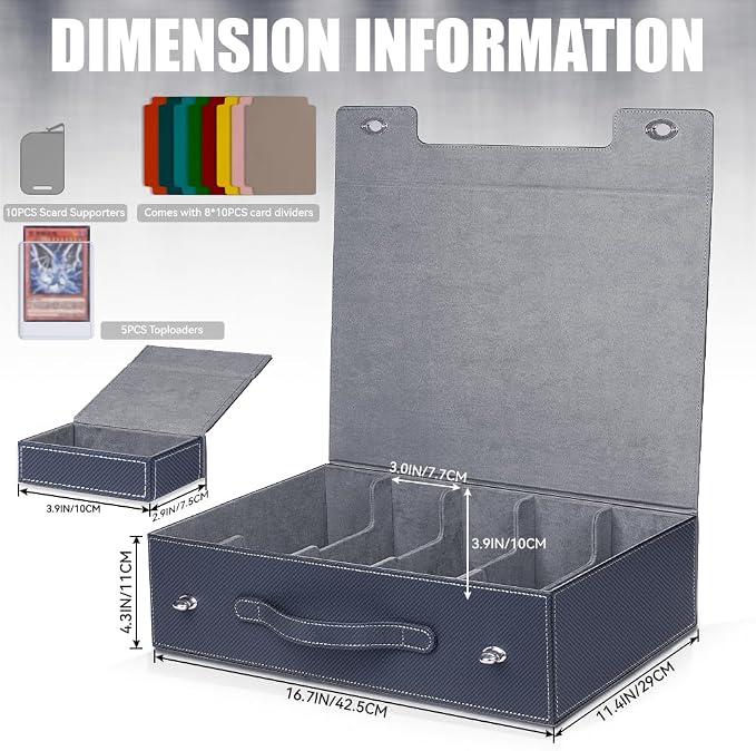 5-Row 3900+ Trading Card Storage Box for MTG, Card Deck Box with Snap-fit Design, 5 Card Sleeves, 10 Stoppers, 80 Dividers and 1 Dice Tray (Black-Grey) - Image 3