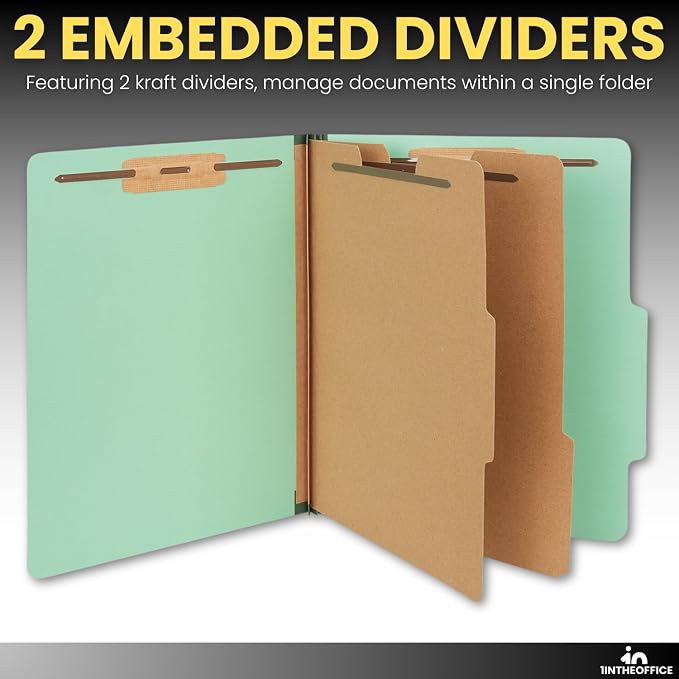 1InTheOffice Classification Folder 2 Dividers Letter Size Green, Pressboard Classification Folders, 2.5" Expansion, 20 Pack - Image 3