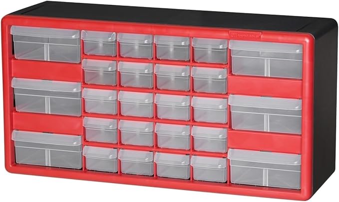 Akro-Mils 26-Drawer Plastic Storage Cabinet, 20"W x 6"D x 10"H, Red by Akro-Mils