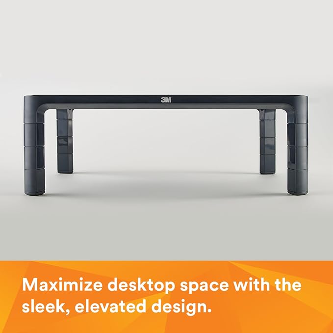 3M Adjustable Computer Monitor Stand, 16 in x 12 in x 13.6 in | Height Adjustable Monitor Riser For Desk, Office, Home With Underneath Storage Space, No Skid - Image 3