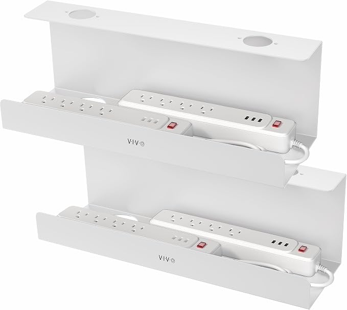 VIVO 2 Pack White 17 inch Extra Deep Cable Management Tray, DESK-AC16-2CW | Set of 2, Under Desk, Low Profile Power Strip Holder, Cord Organizer, Wire Tamer Steel Rack, Home Office, Holds 11 lbs each by Unknown