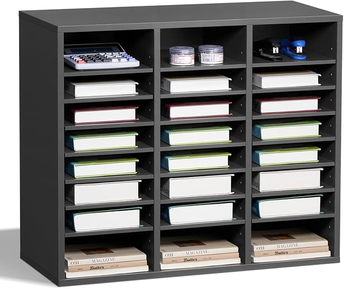 VEVOR Literature Organizer, 24 Compartments Office Mailbox with Adjustable Shelves, Wooden Mailbox Sorter Medium Density Fiberboard Office Home Classroom Storage for Files, Documents, Papers, Grey by VEVOR