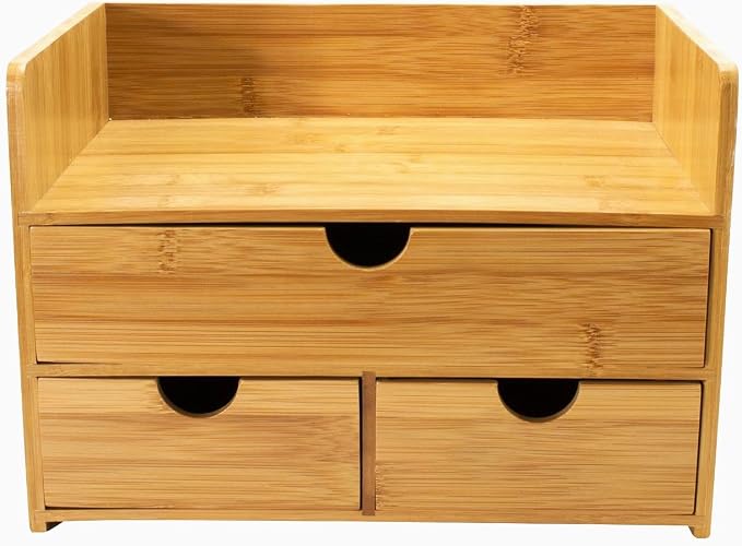 Sorbus Bamboo Desk Organizer - 3-Tier 100% Bamboo Desktop Organizers – Mini Bamboo Desk Drawer Tabletop Storage Box Countertop Organization 3 Drawers & Shelf - Office, Makeup Vanity, Fully Assembled - Image 4
