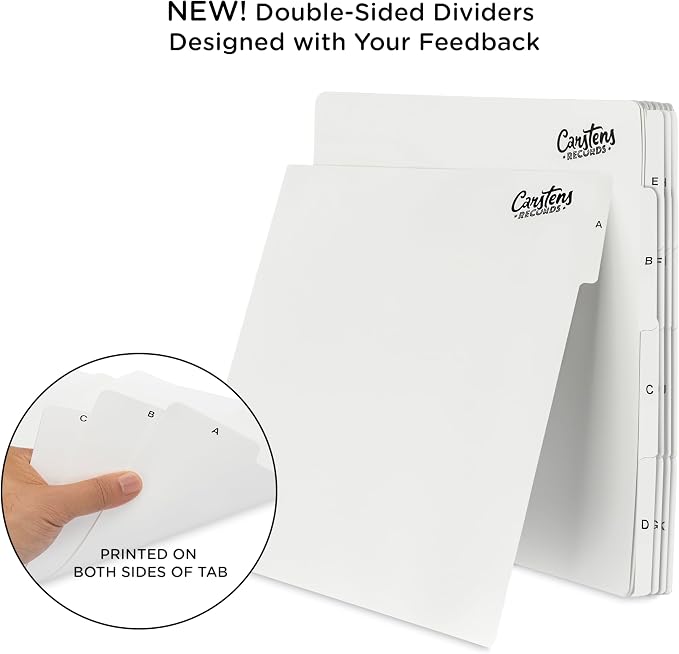 Carstens Records Heavy Duty Vinyl Album Dividers | 12" LP Separators with Tabs | Made in The USA | Music Organizer Tabs for Collectors (White, Double-Sided, A-Z Vertical Tabs, 26 Tab Set) - Image 2