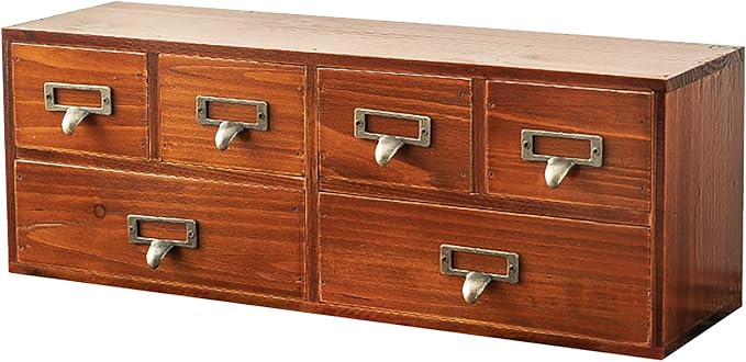 6-Drawer Vintage Desk Organizer Classic Brown Wood Storage Drawers for Tabletop - Slim Retro Style Desktop Organizing Cabinet with 6 Drawers - Office Study Table Wood Storage Box Organizer, 1-pack by PrimoSupply