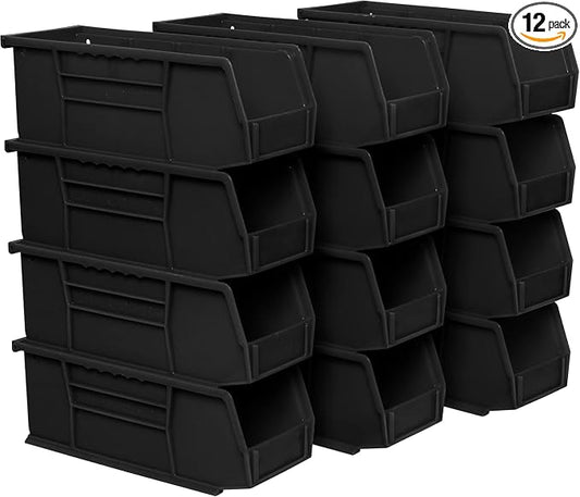 Akro-Mils 30224 AkroBins Plastic Storage Bins, 11"x 4"x 4", Black, 12-Pack | Space-Saving Stackable Bins for Garage, Pantry, Craft Organization by Akro-Mils