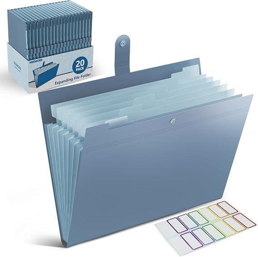 20Pack Accordion File Organizer Expanding File Folder with 8 Pockets, Bulk Letter Size Portable Paper Document Organizer for Office Home Business Supplies, Blue by NEEMORE