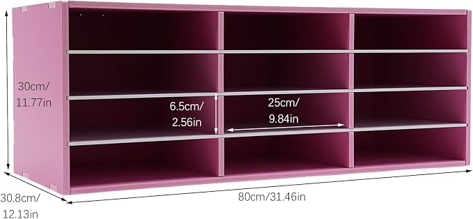 Literature Organizer 12 Slots Desk File Literature Sorter Mailbox Sorter Paper and Mail Organizer Desktop Paper Storage Holder for Home, Office and Classroom (31.46*12.13*11.81in, Pink) - Image 2