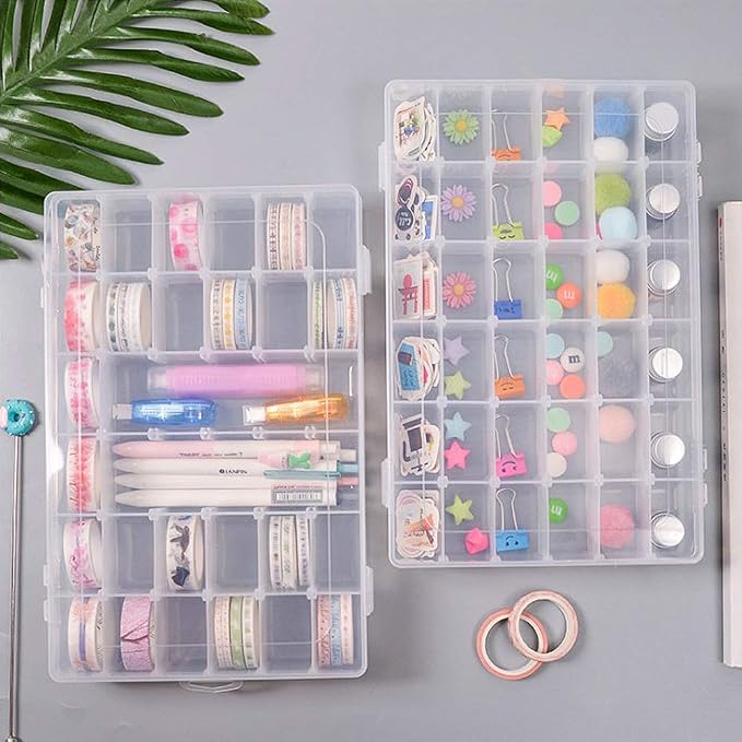 Bead Organizer Storage 2 Pack 36 Grid Jewelry Tackle Craft Box Adjustable | Clear Plastic, Adjustable Dividers, Label Stickers Included, for Beads Jewelry Crafts Fishing Tackle and Small Parts - Image 7