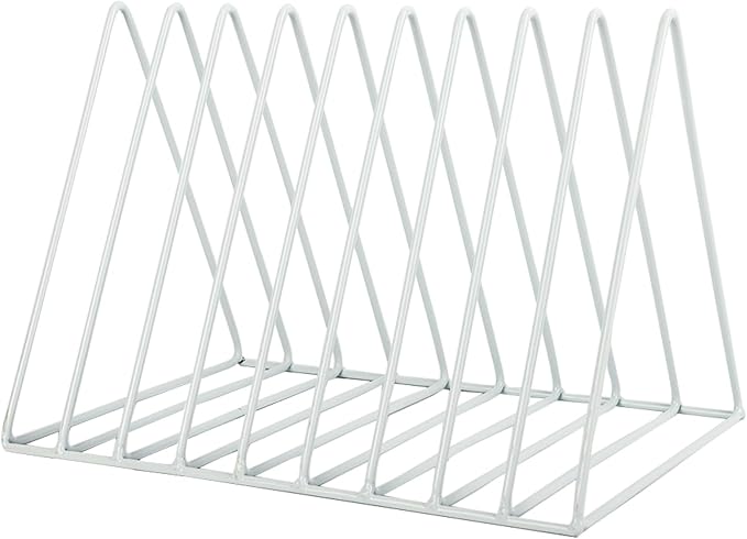 Vinyl Record Holder Storage, 9 Slot Metal Magazine Book Album Display Rack, Stylish Triangle Desktop File Sorter Organizer for Home Office, White by EASEPRES