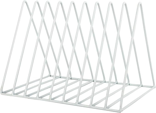 Vinyl Record Holder Storage, 9 Slot Metal Magazine Book Album Display Rack, Stylish Triangle Desktop File Sorter Organizer for Home Office, White by EASEPRES