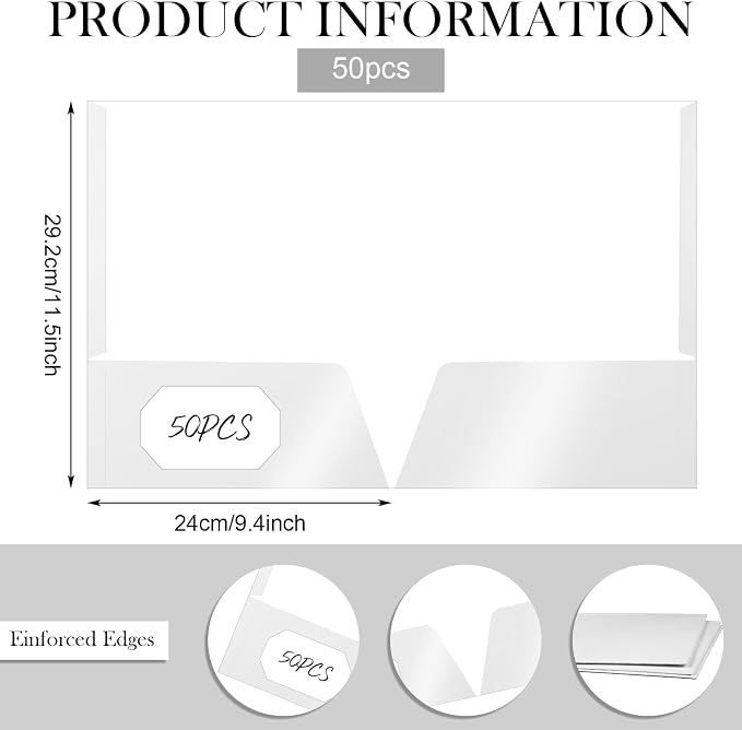Jutom 50 Pcs 2 Pocket Glossy Paper Folders Glossy Paper Laminated Portfolios, Letter Size, Presentation Folders with Pockets for Office Teacher Worker Supplies(White Color) - Image 2