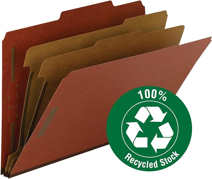 Smead, Value Filing, 100% Recycled Pressboard Classification File Folder, 2 Dividers, 2" Expansion, Legal Size, Red, 10 per Box - Image 4