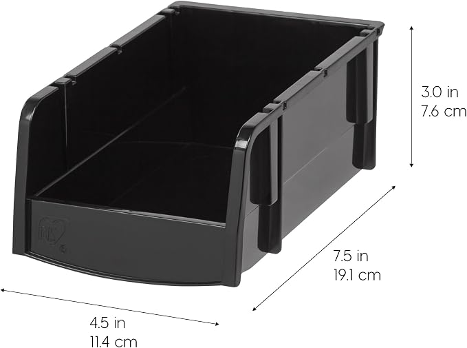 IRIS USA 12-Pack, Small Stackable Storage Bins, Black | Organize small parts, hardware, craft supplies, pantry items, and household essentials with open-front access, stackable bins - Image 4