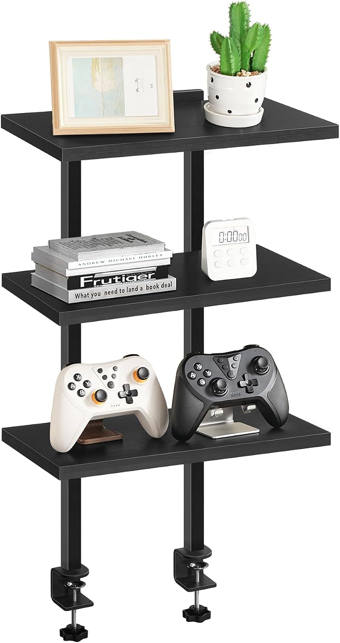 MAHANCRIS Clamp On Desk Organizer, 3-Tier Desktop Bookshelf, Adjustable Desk Storage Shelf, Metal Frame, for Office, Study and Game Room, Black DSBK3601 - Image 9