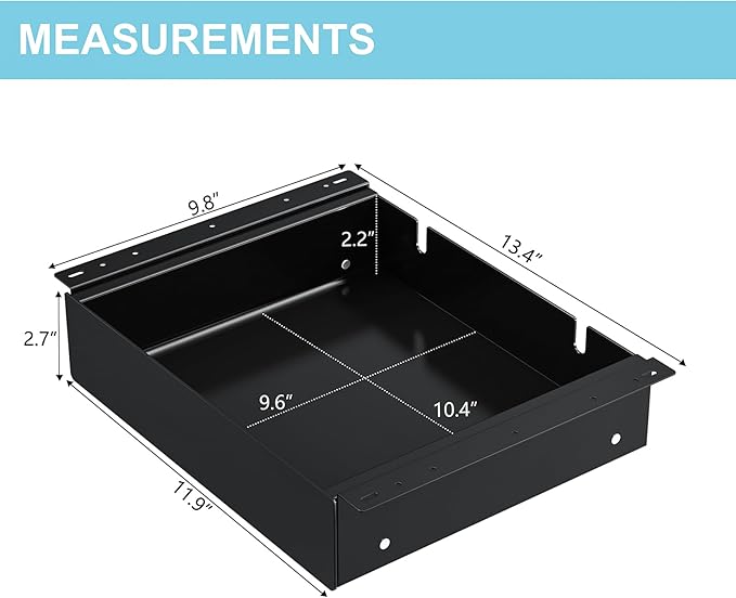 Under Desk Drawer,11.9 inch Carbon Steel Slide-Out Under Table Storage Organizer With Full Extension Ball-Bearing Slides,Undermount Drawer For Standing Desk & Home Office,Black - Image 2