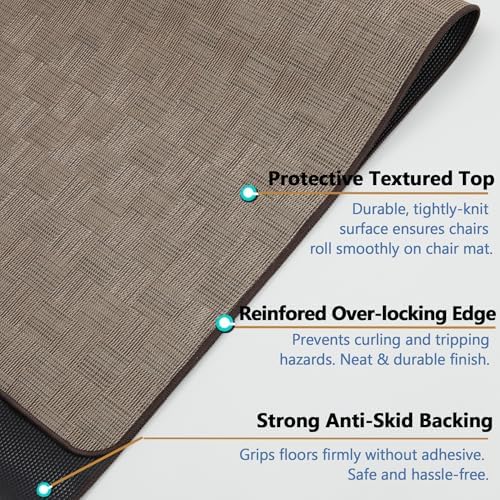 Chair Mat for Hardwood & Tile Floor, 47" x 52" Heavy Duty Office Chair Mat for Rolling Chairs, Anti Slip, Non-Curve, Floor Protector for Home Office, Brown Square - Image 3