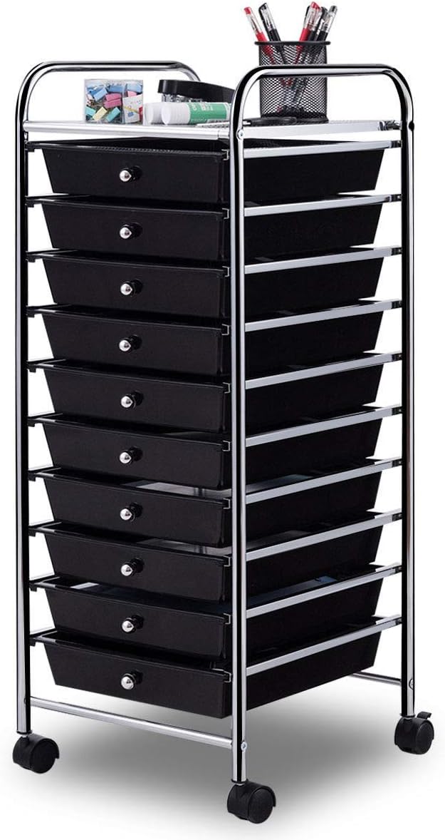 Giantex 10 Drawer Rolling Storage Cart Scrapbook Paper Office School Organizer (Black) by Giantex