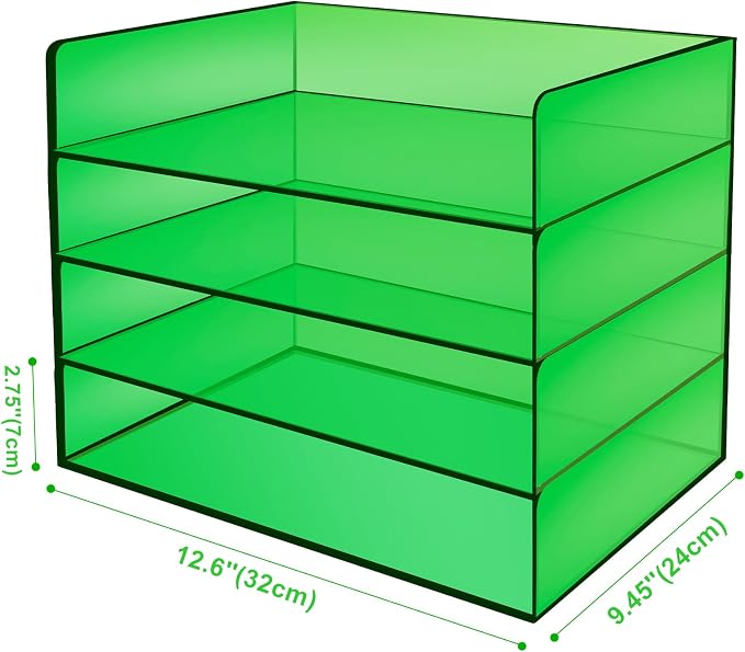Gelite Acrylic File Organizer for Desk 4 Tiered Stackable Letter Tray Office Paper Storage Desktop Document Sorter, Emerald Green - Image 2