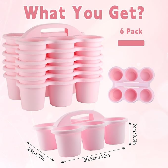 6 Pack Classroom Caddy with Handle Plastic Storage Caddy Organizer with 6 Compartments Drink Cup Caddies Holder Portable Storage Bin for Pencil, Crayon, Marker, Home, Office, School Supplies(Pink) - Image 2