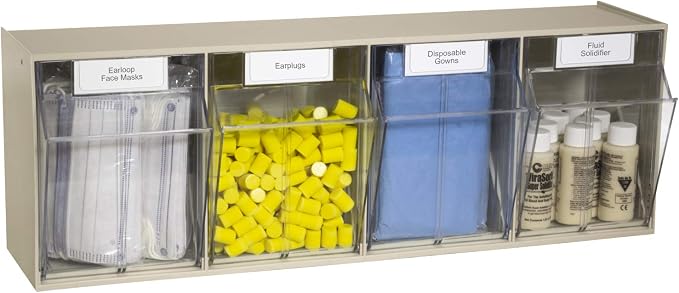 Akro-Mils TiltView Plastic Storage Cabinet with 4 Tilt Out Bins, Horizontal Plastic Parts Organizer, Teacher Toolbox, and Office Supply Organizer, 23-5/8" W x 8-3/16" H x 6-3/4" D, Stone - Image 4