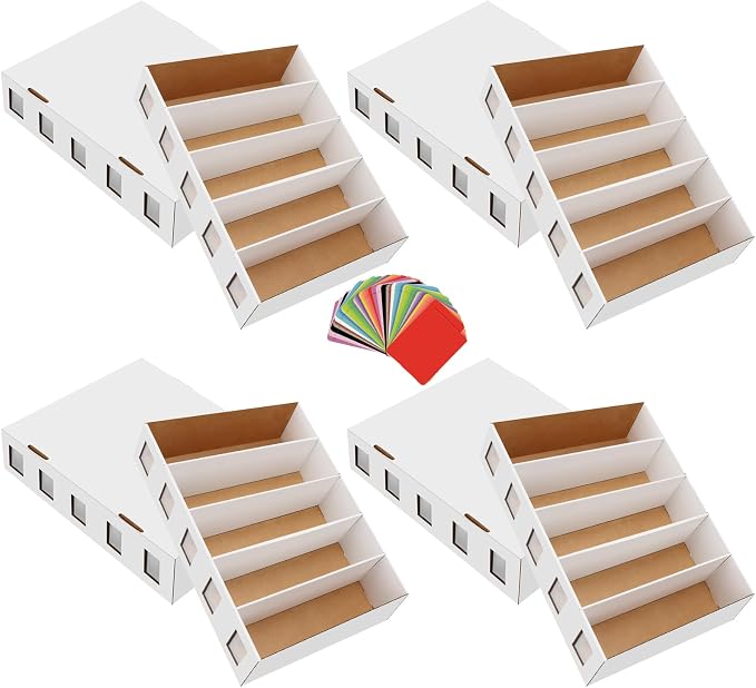 4 Pack Trading Card Storage Box, 14800+ Count Card Storage Box with 48 Card Divider White Sports Storage Card Box Organizer Bulk Card Cases Cardboard Card Box for Basketball MTG Cards Collection by HIMOMO