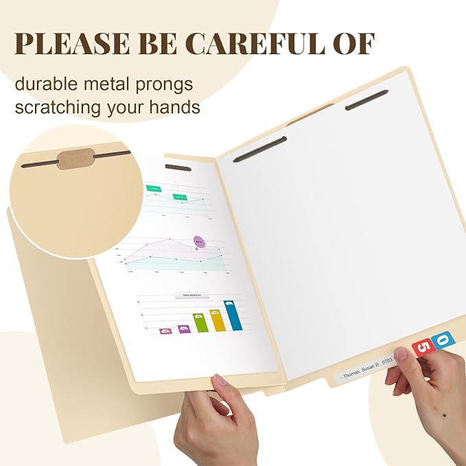 Skyygemm 24 Pack Classification Folders, Letter Size,1 Dividers,Beige | Pressboard File Folders, 2 Prong Fasteners, 2" Expanding, Manila, End Tab, for Office School Legal Records Medical - Image 4