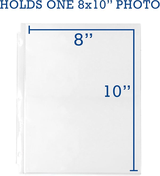 Samsill 50 Pack Full Page Photo Storage for 8x10 Photos, 8.5x11 Inch Clear Sheets Fit in Standard 3 Ring Photo Album, Top Loading, 100 Pictures Total - Image 2