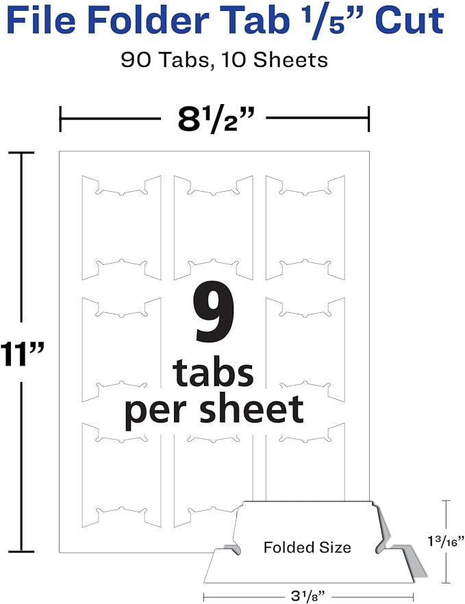 Avery Printable Hanging Tabs, 1/5 Tab, 2 1/16, White, 5 Packs (5567) - Image 6