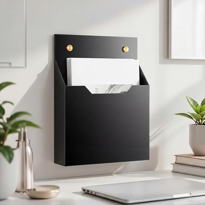 Feifeiya 1 Pack 12.6"x9.5"x2.4" Black Acrylic Wall File Holder Organizer Wall Mount Magazine Document Brochure Mail Pocket Durable File Storage with 3 Colors Screw Cap for Office Home Waiting Room Use - Image 5