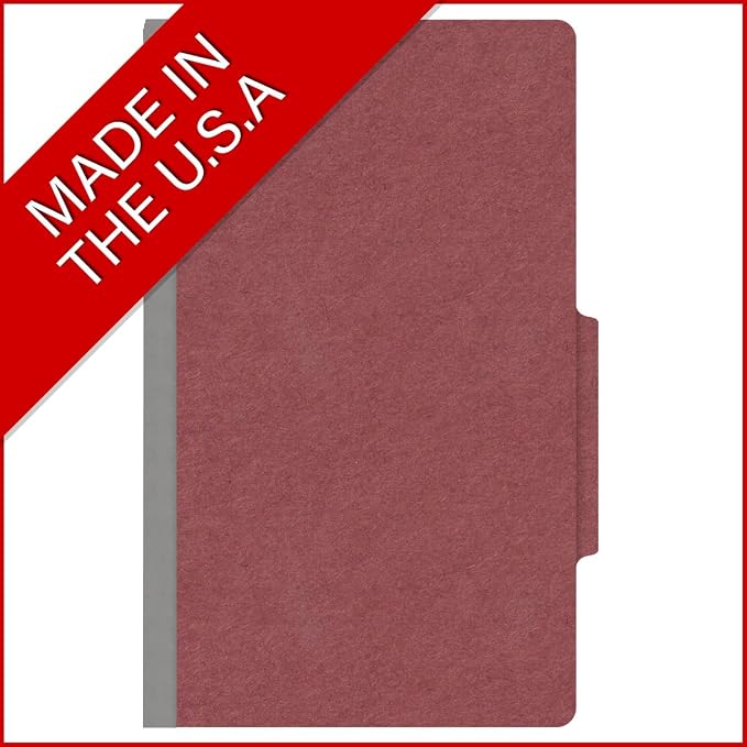 Top Tab Pressboard Classification Folders, Legal Size, 1 Divider, 2" Expansion, Deep Red (Box of 10) - Image 5