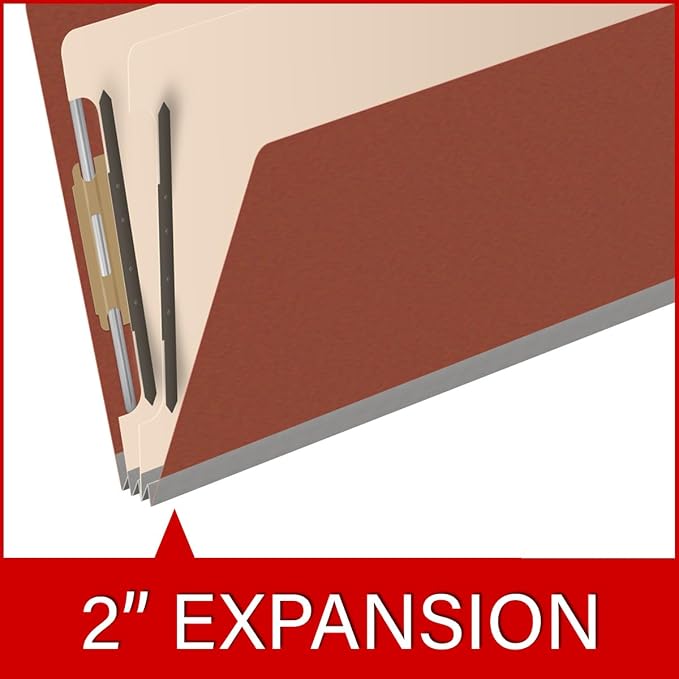 25 Pt. Pressboard Classification Folders, 2/5 Cut ROC Top Tab, Legal Size, 2 Dividers, Brick Red (Box of 10) - Image 7