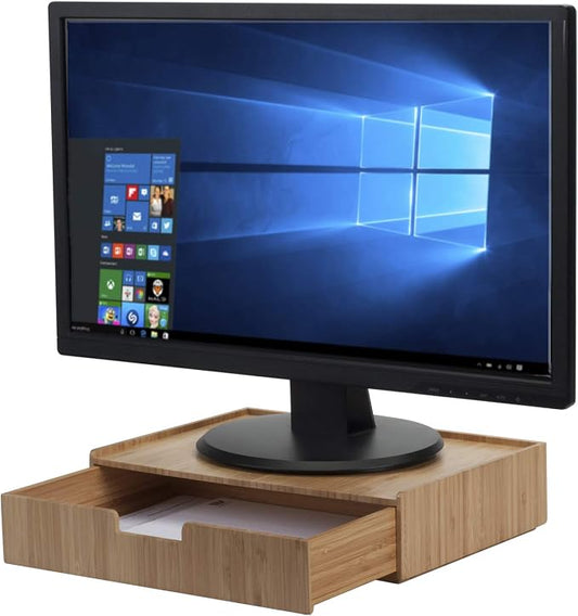 MobileVision Bamboo Drawer Large, Monitor Stand & Stackable Storage Solution for office products pens, pencils, scissors, notepads, business cards and more by MobileVision