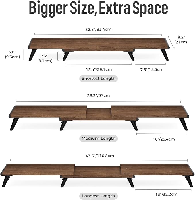 loukin Dual Monitor Stand Riser for Desk, 43.6"×8.2" Computer Stand, Brown | Supports 22 lb, No Installation Required, Water-Resistant Surface, Fits Laptops and Printers, Ergonomic Design - Image 4