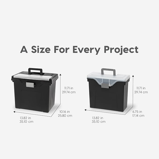 IRIS USA File Box Organizer with Lid, Letter File, 4-Pack, Black | Carry letter size files, documents and paperwork with a portable handle and secure lid for organized storage on the go - Image 2