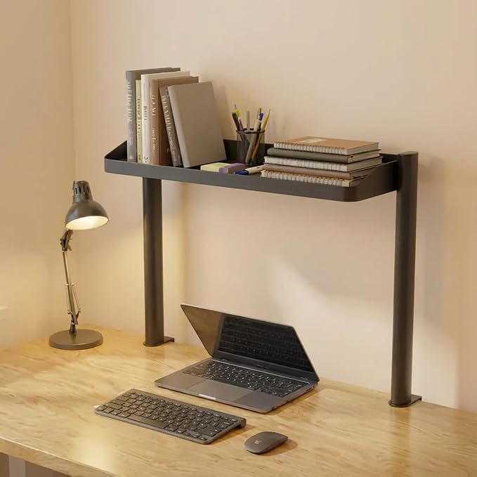 Clamp on Desk Shelf, 17in 2-Tier Office Desk Shelves Organizer, Small Shelf for Top of Desk with Headphone Holder and Hooks, Desktop Storage Rack for Home Workspace, Study Rooms, Gaming Accessories - Image 9