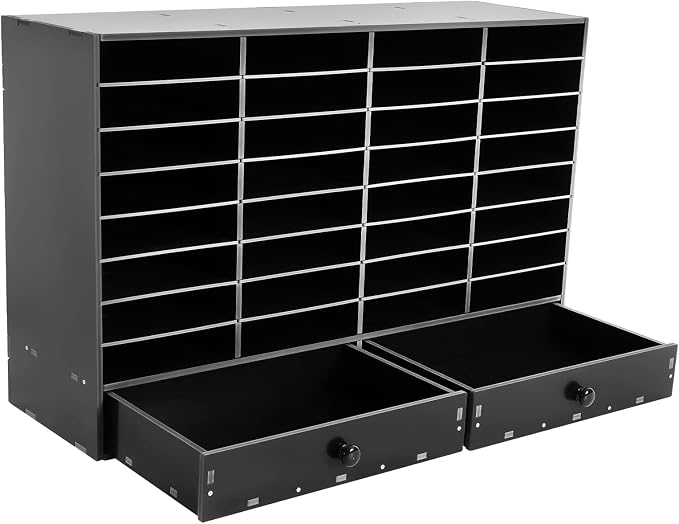 Literature Organizer Classroom Mailboxes with 32 Compartment 2 Drawer Adjustable Papers Files, Paper Storage Cabinet Classroom Keepers for Classroom, Office, School, Home Load, Black by SNKOURIN
