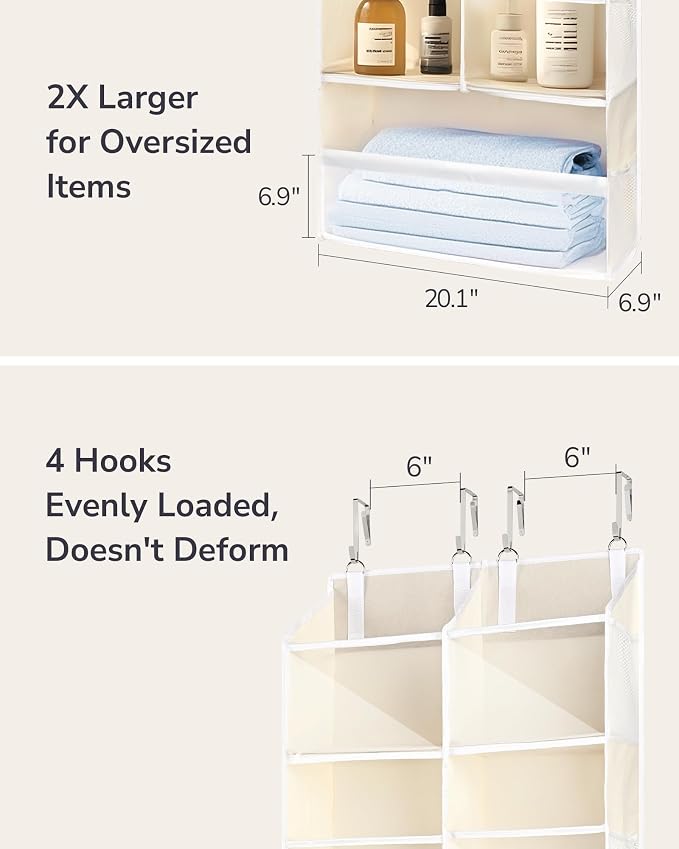 ULG Over the Door Organizer, 5-Tier Extra Large Hanging Storage with 10 Mesh Pockets, 100 lbs Capacity, Heavy Duty Door Organizer for Closet, Bedroom, Nursery Storage, Beige - Image 6