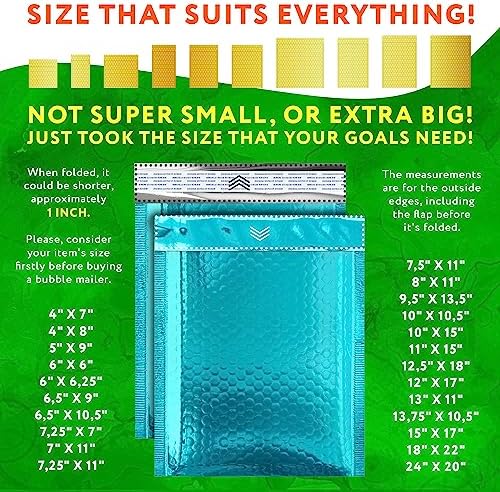 Metallic Bubble Mailers, Teal Glossy Padded Envelopes 5 x 9 Inches, Cushion Bubble Shipping Bags, Self Seal Mailing Envelopes, Pack of 250 - Image 4
